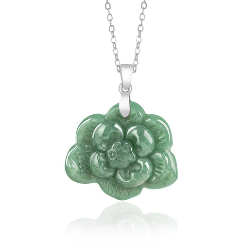 Natural Jade Pendant Silver Flower Jadeite Pendant
