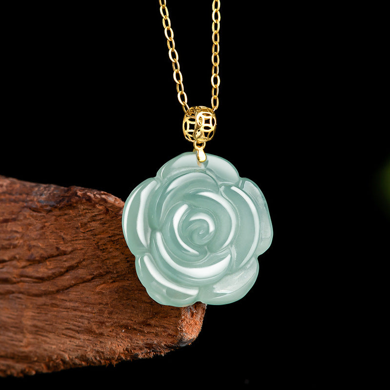 Natural Jade Pendant Silver Flower Jadeite Pendant