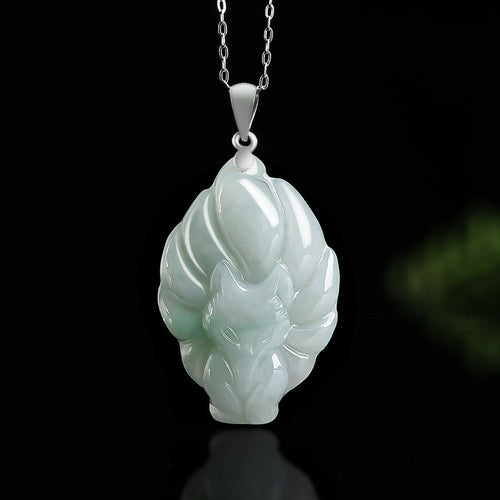 Natural Jade Pendant Silver Fox Jadeite Pendant