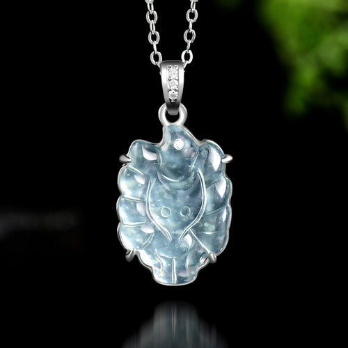 Natural Jade Pendant Silver Fox Jadeite Pendant