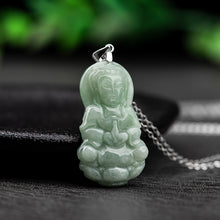 Natural Jade Pendant Silver Guanyin Jadeite Pendant