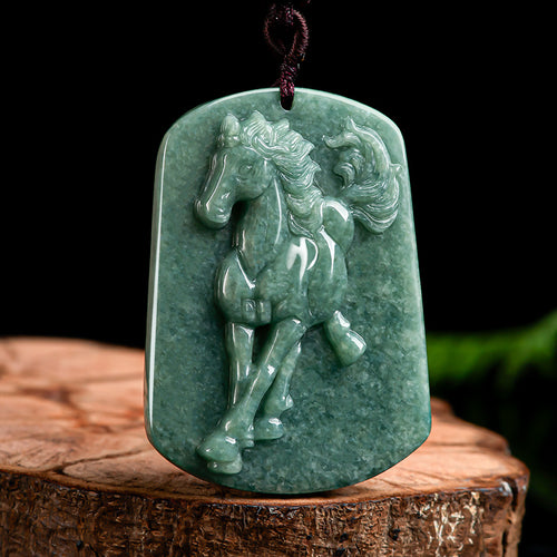 Natural Jade Pendant Silver Horse Jadeite Pendant TUPT541