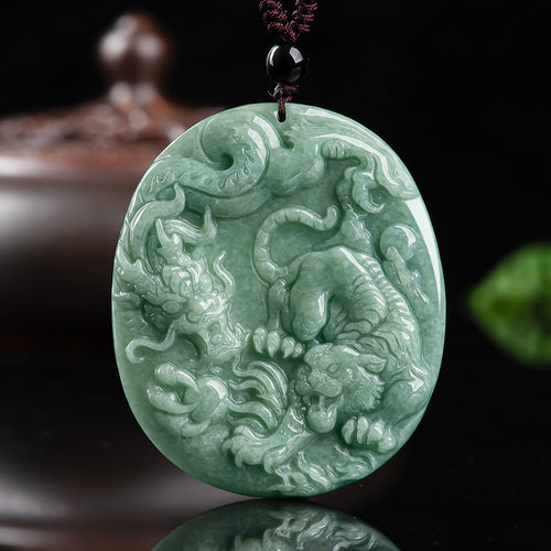 Natural Jade Pendant Silver Tiger Jadeite Pendant