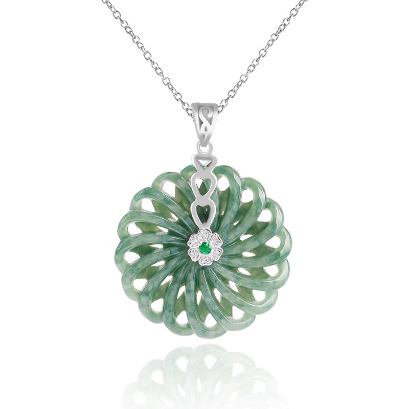Natural Jade Pendant Silver Jadeite Pendant