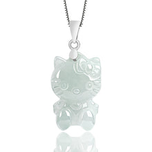 Natural Jade Pendant Silver Kitty Jadeite Pendant