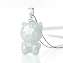 Natural Jade Pendant Silver Kitty Jadeite Pendant