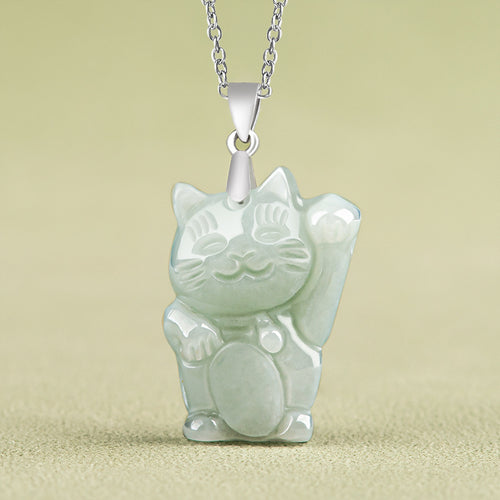 Natural Jade Pendant Silver Kitty Jadeite Pendant