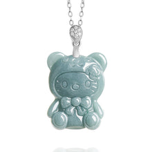 Natural Jade Pendant Silver Kitty Jadeite Pendant