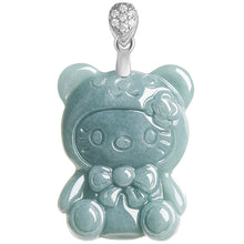 Natural Jade Pendant Silver Kitty Jadeite Pendant