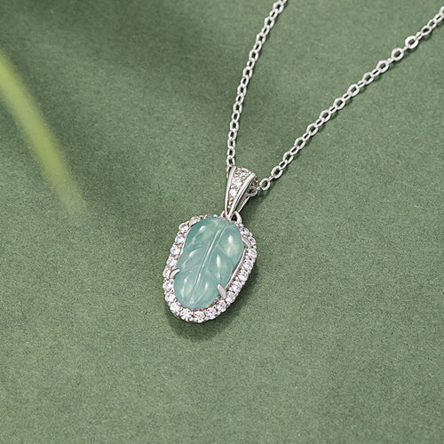 Natural Jade Pendant Silver Leaf Jadeite Pendant