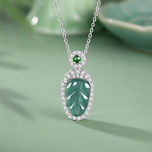 Natural Jade Pendant Silver Leaf Jadeite Pendant