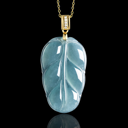 Natural Jade Pendant Silver Leaf Jadeite Pendant