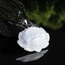 Natural Jade Pendant Silver Lotus Jadeite Pendant
