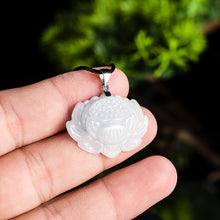 Natural Jade Pendant Silver Lotus Jadeite Pendant