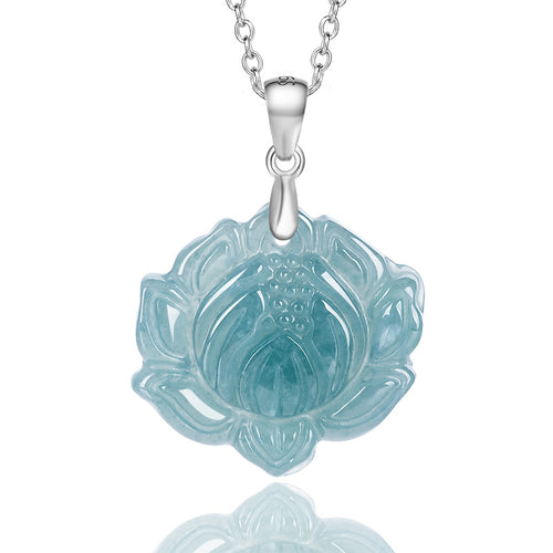 Natural Jade Pendant Silver Lotus Jadeite Pendant