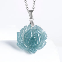 Natural Jade Pendant Silver Lotus Jadeite Pendant
