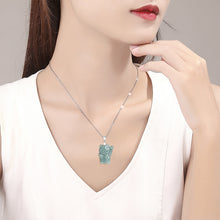 Natural Jade Pendant Silver Lucky Cat Jadeite Pendant