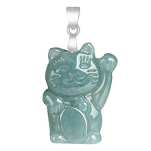 Natural Jade Pendant Silver Lucky Cat Jadeite Pendant