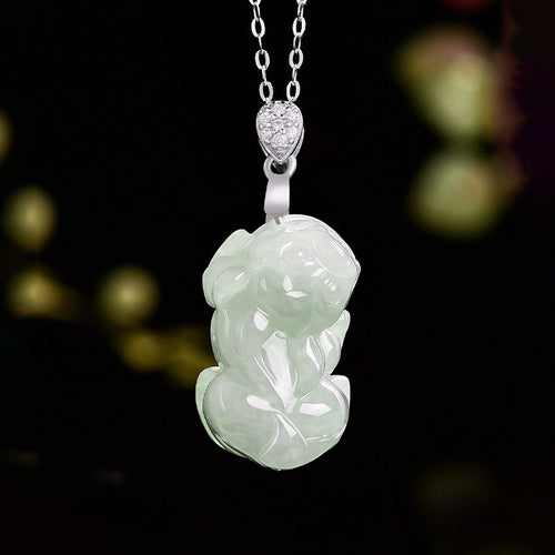 Natural Jade Pendant Silver Pixiu Jadeite Pendant TUPT436
