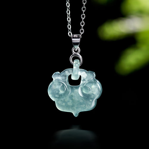 Natural Jade Pendant Silver Ruyi Jadeite Pendant