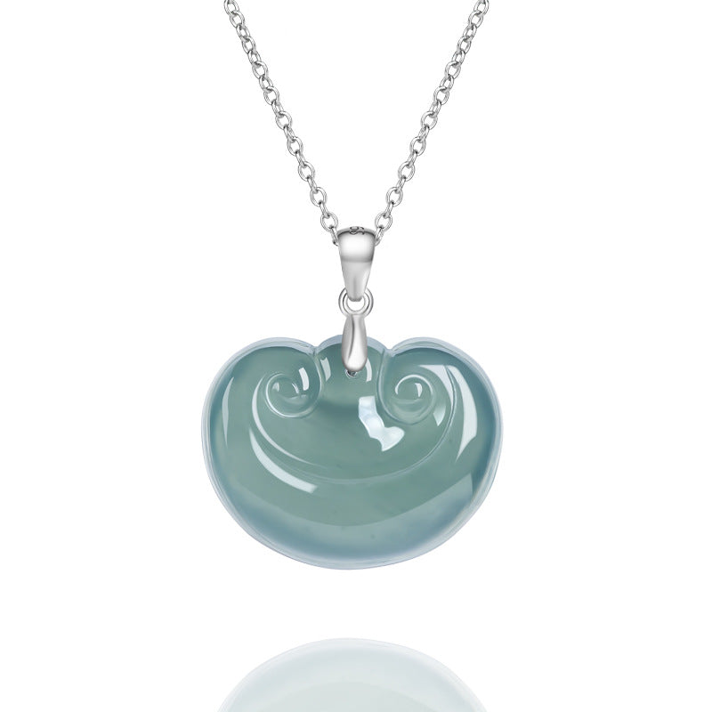 Natural Jade Pendant Silver Ruyi Jadeite Pendant