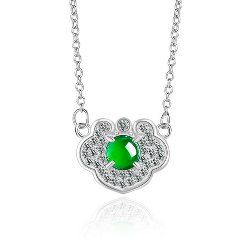 Natural Jade Pendant Silver Ruyi Lock Jadeite Pendant