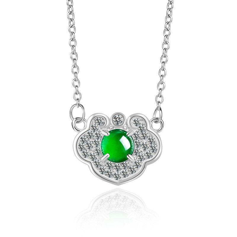 Natural Jade Pendant Silver Ruyi Lock Jadeite Pendant