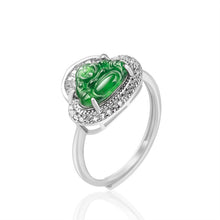 Natural Jade Ring Adjustable Buddha Silver Jadeite Ring