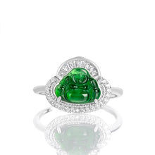 Natural Jade Ring Adjustable Buddha Silver Jadeite Ring