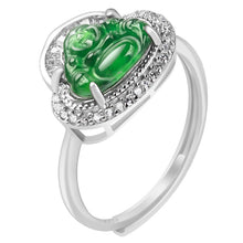 Natural Jade Ring Adjustable Buddha Silver Jadeite Ring