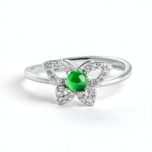 Natural Jade Ring Adjustable Butterfly Silver Jadeite Ring
