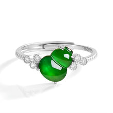 Natural Jade Ring Adjustable Hulu Silver Jadeite Ring