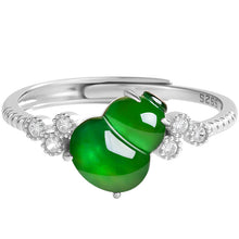 Natural Jade Ring Adjustable Hulu Silver Jadeite Ring