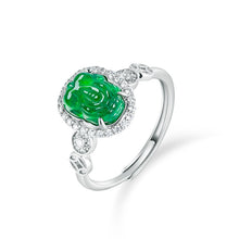Natural Jade Ring Adjustable Pixiu Silver Jadeite Ring