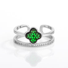 Natural Jade Ring Adjustable Silver Flower Jadeite Ring