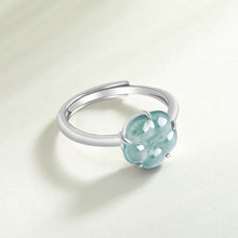 Natural Jade Ring Adjustable Silver Flower Jadeite Ring