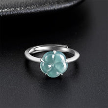 Natural Jade Ring Adjustable Silver Flower Jadeite Ring
