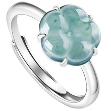 Natural Jade Ring Adjustable Silver Flower Jadeite Ring