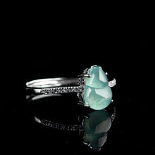 Natural Jade Ring Adjustable Silver Hulu Jadeite Ring