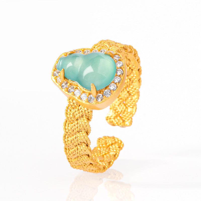 Natural Jade Ring Adjustable Silver Hulu Jadeite Ring