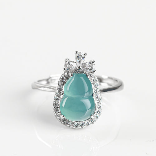 Natural Jade Ring Adjustable Silver Hulu Jadeite Ring