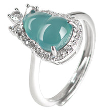 Natural Jade Ring Adjustable Silver Hulu Jadeite Ring