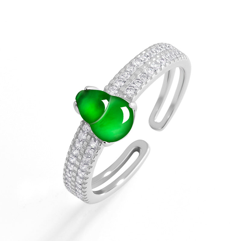 Natural Jade Ring Adjustable Silver Hulu Jadeite Ring