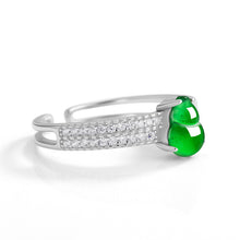 Natural Jade Ring Adjustable Silver Hulu Jadeite Ring
