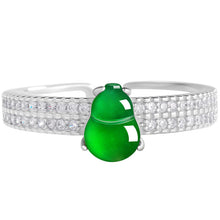 Natural Jade Ring Adjustable Silver Hulu Jadeite Ring