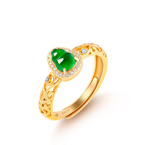 Natural Jade Ring Adjustable Silver Hulu Jadeite Ring