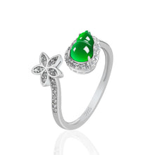 Natural Jade Ring Adjustable Silver Hulu Jadeite Ring