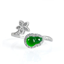 Natural Jade Ring Adjustable Silver Hulu Jadeite Ring