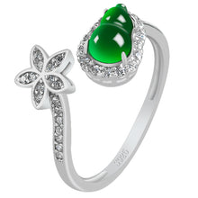 Natural Jade Ring Adjustable Silver Hulu Jadeite Ring
