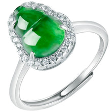 Natural Jade Ring Adjustable Silver Hulu Jadeite Ring